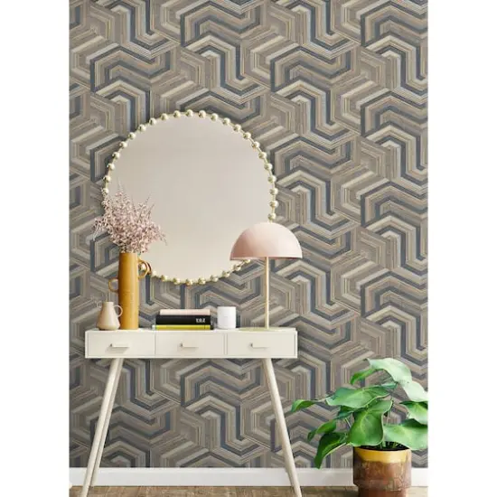 RoomMates Geo Puzzle Faux Grasscloth Peel & Stick Wallpaper Dark Brown {4}