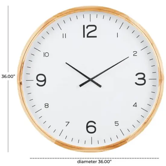 36" Light Brown Framed Wall Clock {5}
