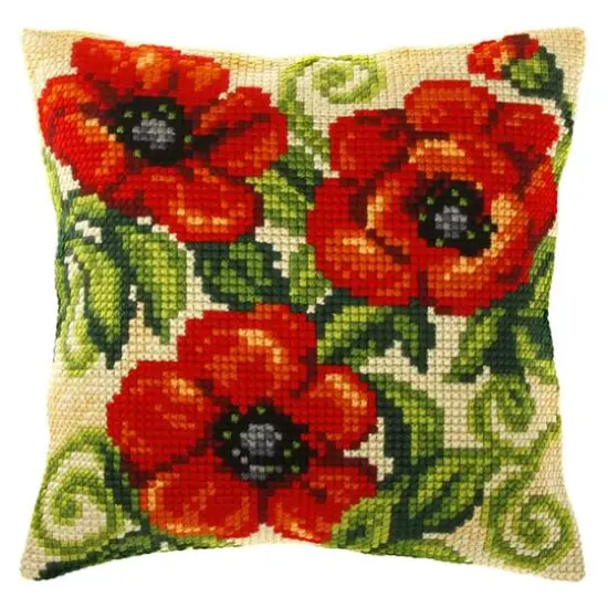 Orchidea Needlepoint Kit Cushion - Printed Canvas Poppies {1}