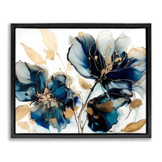 Stupell Industries Blue Swirling Modern Flowers Floater Framed Art Black {1}