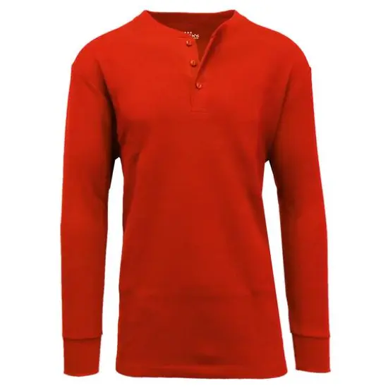 Men's Long Sleeve Waffle-Knit Thermal Henley Shirt Red {1}