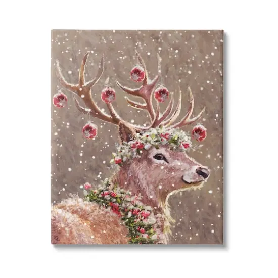 Stupell Industries Deer Antler Holiday Ornaments Canvas Wall Art {1}