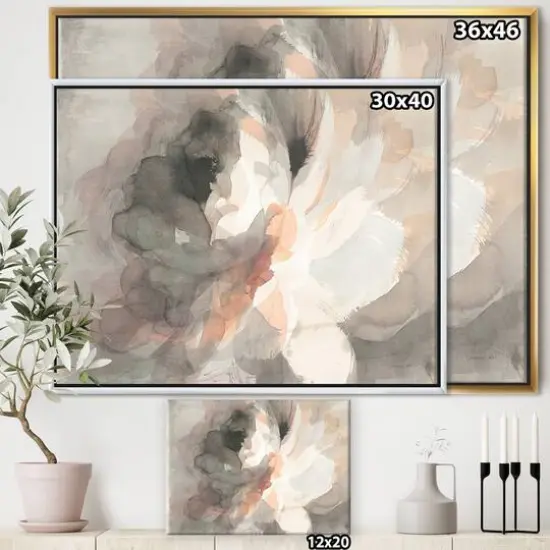 Designart - Abstract Peony Grey - Pink Modern Canvas in Gold Frame {4}