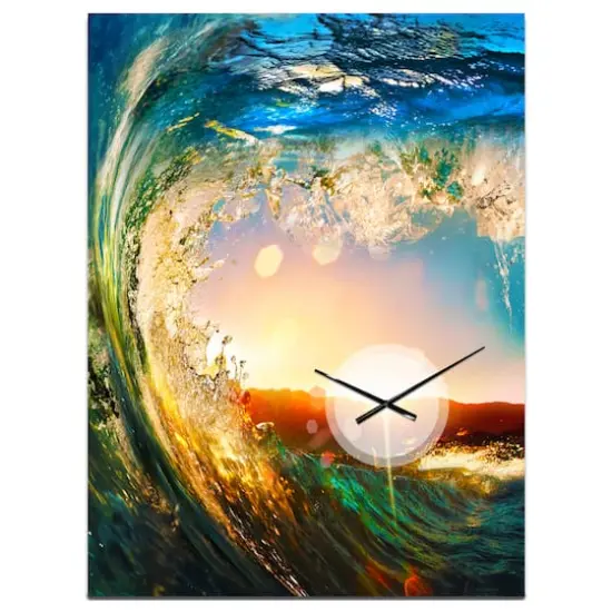 Designart 'Colored Ocean Waves Falling Down Modern Rectangular Wall Clock {1}