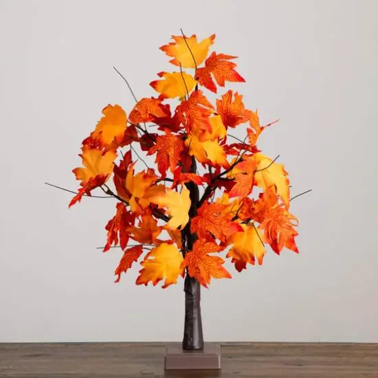 2ft. Pre-Lit Bright Autumn Maple Artificial Fall Tree with 24 Warm White LED Lights and Detachable Base {8}