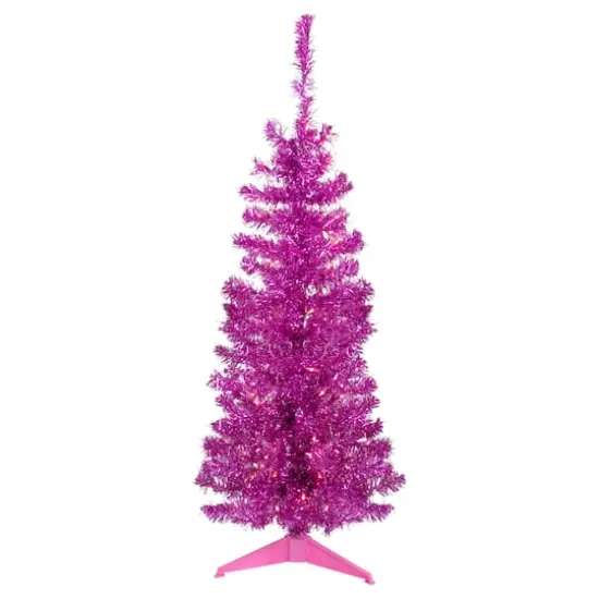 4ft. Pre-Lit Pink Tinsel Artificial Christmas Tree, Clear Lights {1}