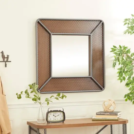 Brown Wood Industrial Wall Mirror, 32" x 32" x 2" {9}