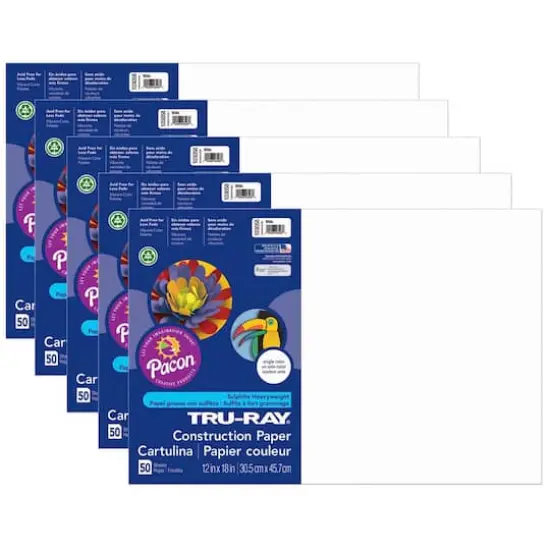Tru-Ray&reg; 12" x 18" Construction Paper, 5 Packs of 50 Sheets White {1}