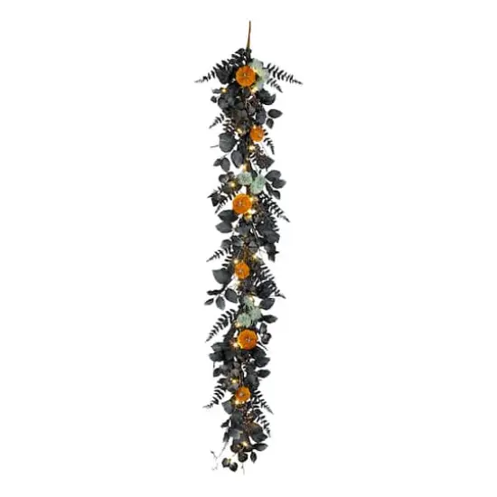 6ft. Black & Orange Halloween Pumpkin Pre-Lit LED Garland {4}