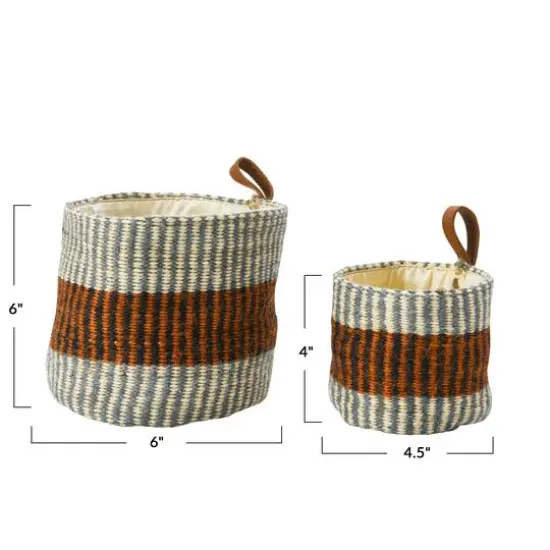 Hello Honey&reg; Rust Striped Woven Jute Basket with Liner Set {14}