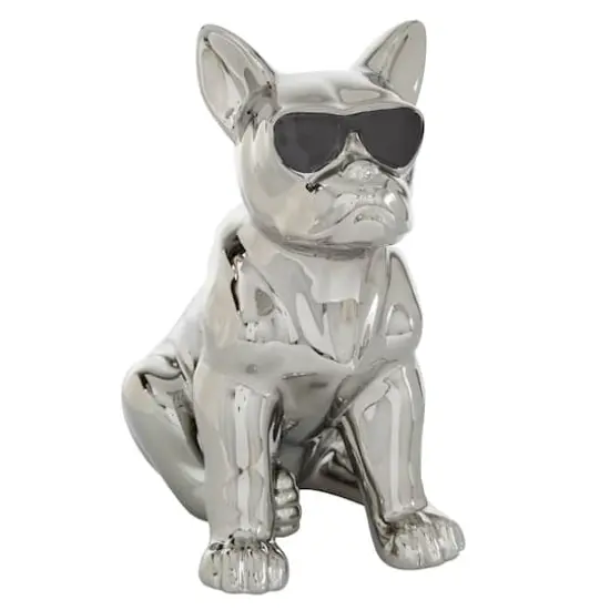 CosmoLiving by Cosmopolitan Silver Ceramic Glam Sculpture, Dog 12" x 6" x 10" {1}