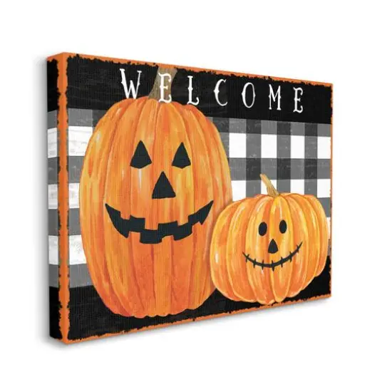 Stupell Industries Festive Halloween Welcome Happy Pumpkins Canvas Wall Art Multi {2}