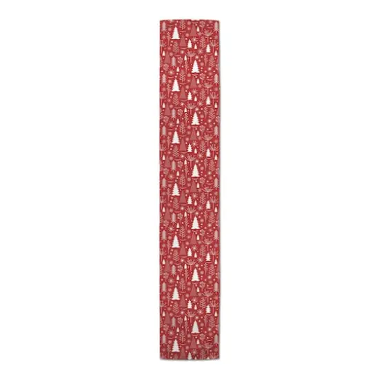72" Winter Tree Pattern Red Poly Twill Table Runner {4}