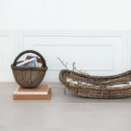 Hello Honey&reg; 14" Brown Antique Finish Hand-Woven Wicker Basket {4}