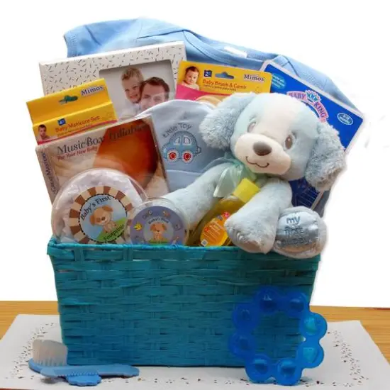 Puppy Love New Baby Boy Gift Basket {1}