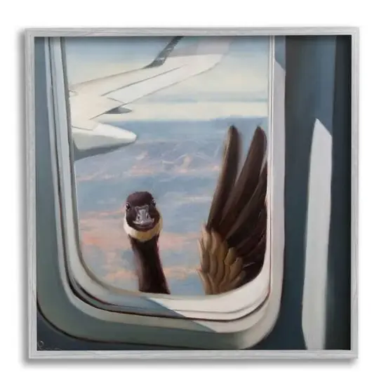 Stupell Industries Hello from a Goose Airplane Window Scene Painting Framed Wall Art White {2}