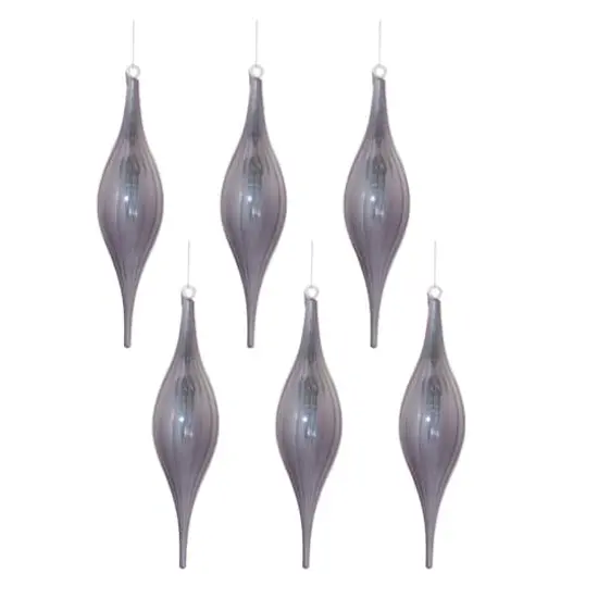 10.5" Gray Ribbed Glass Drop Ornaments, 6ct. {1}