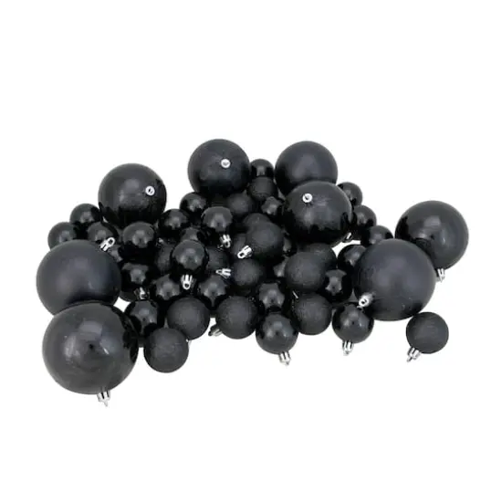 125ct. Jet Black Shatterproof 4-Finish Christmas Ornaments {1}
