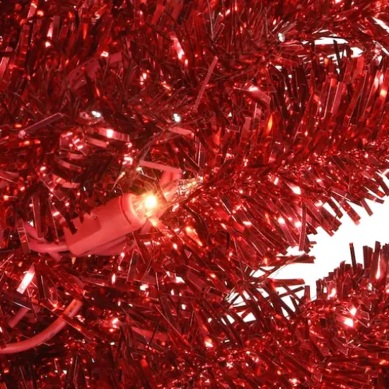 4ft. Pre-Lit Red Tinsel Artificial Christmas Tree, Clear Lights {3}