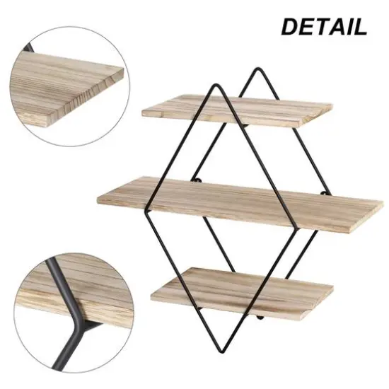 Haitral Rustic 3-Tier Brown Floating Shelf {4}