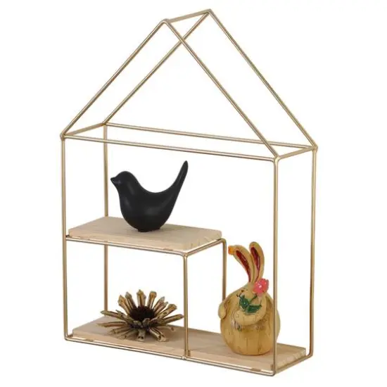 NEX 2-Tier Gold Metal Wall Mounted Floating Shelves Organizer Display {1}