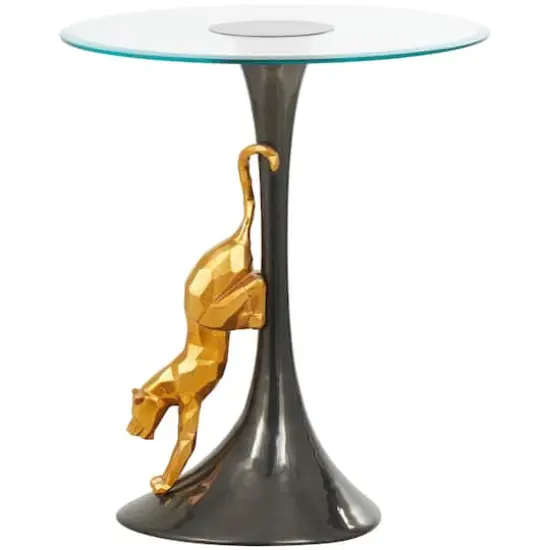 24" Black & Gold Leopard Accent Table {1}
