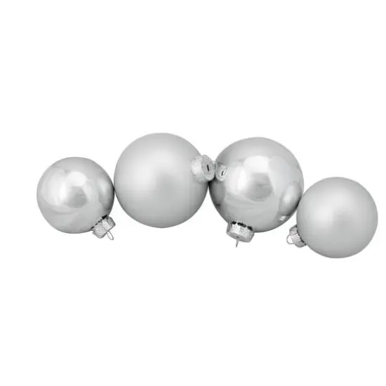 72ct. 4" Silver Shiny and Matte Christmas Glass Ball Ornaments {1}