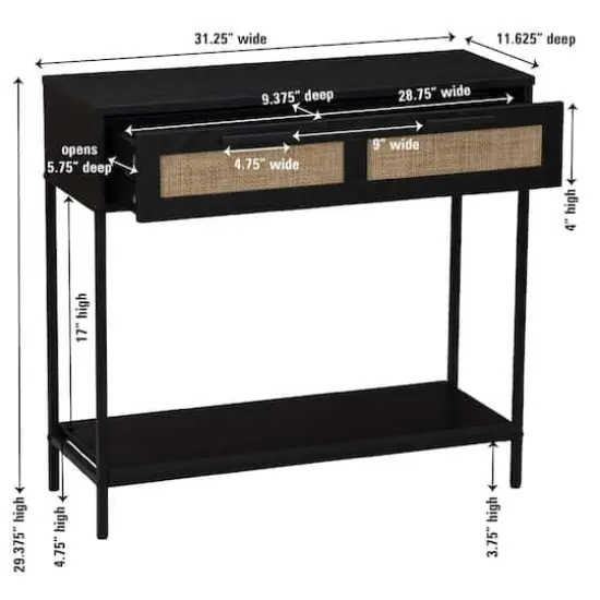 Household Essentials Bungalow 30" Console Table Black {5}
