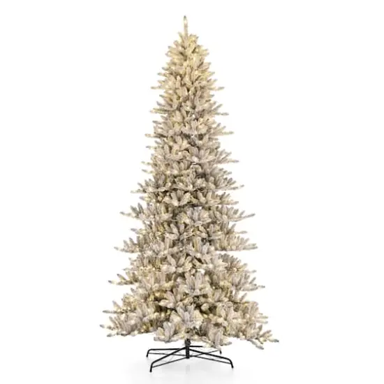 11ft. Pre-Lit Flocked Fir Slim Artificial Christmas Tree, Warm White LED Lights {1}