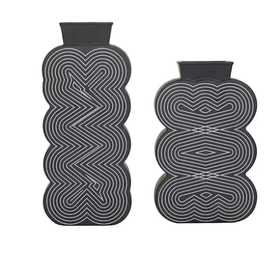 Black Stoneware Contemporary Vase, Set of 2" 12",10" {1}