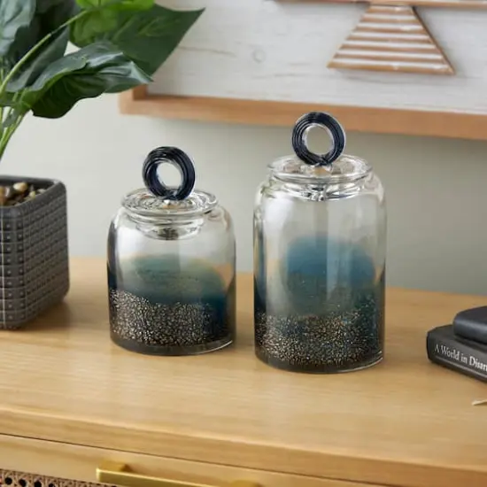 Handmade Glass Decorative Jar Set Blue {3}