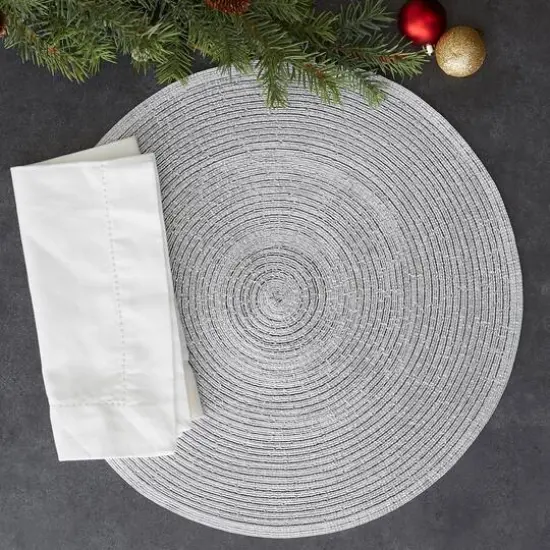 DII&reg; Metallic Silver Round Polypropylene Woven Placemat (Set of 4) {8}