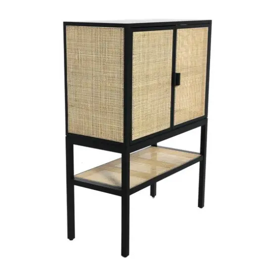 Hello Honey&reg; 47" Boho Woven Rattan and Wood Cabinet with Doors, Shelf, and Interior Storage Compartments Black and Natural {9}