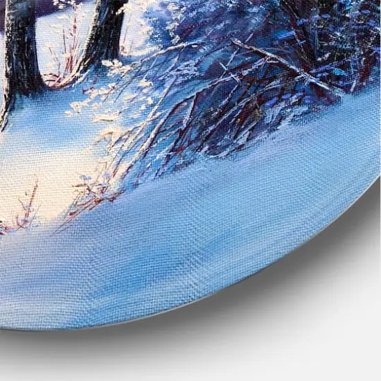 Designart - Christmas Forest With River and Trees I - Traditional Metal Circle Wall Art {5}