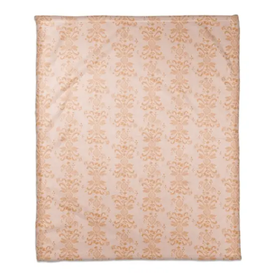 Floral Crest Coral Fleece Blanket Orange {1}