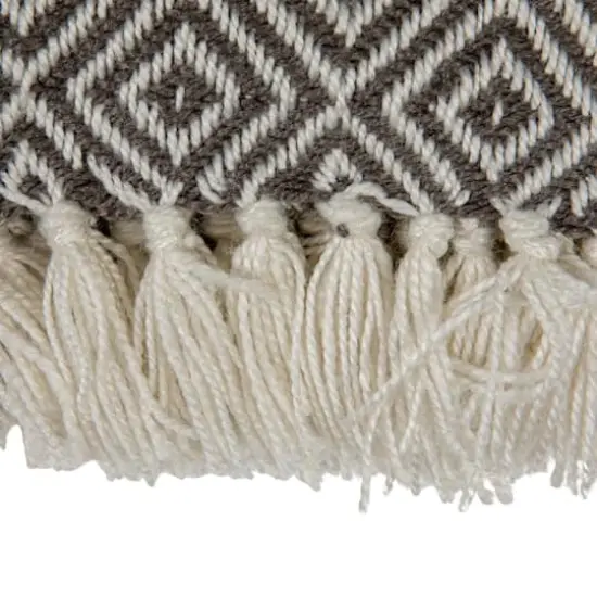 Hello Honey&reg; Charcoal & Cream Geometric Hand-Woven Reclaimed Fabric Throw with Fringe {3}