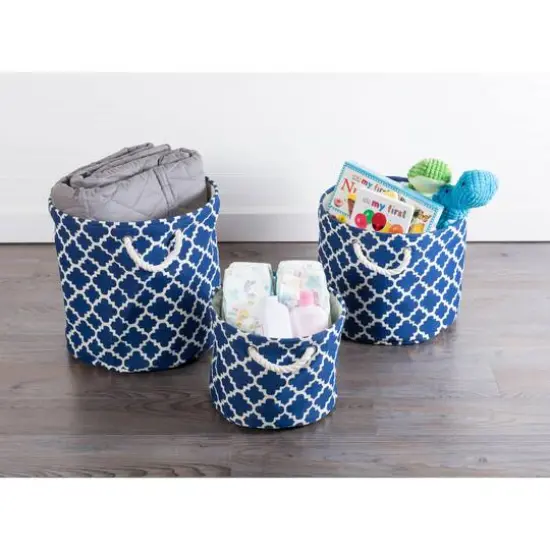 DII&reg; Medium Round Polyester Lattice Bin Navy {4}