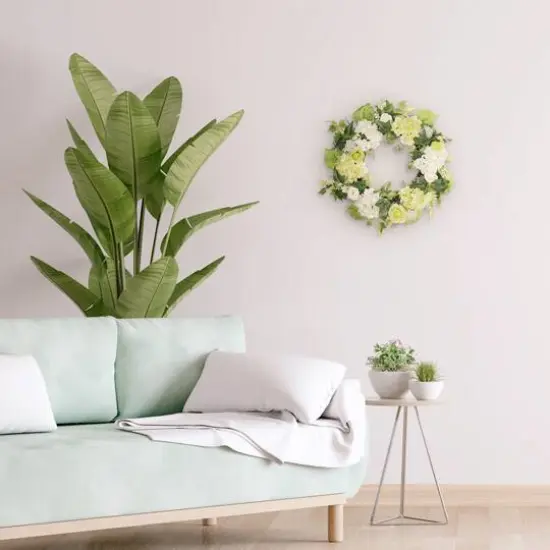 24" White Spring Hydrangea & Rose Wreath {6}