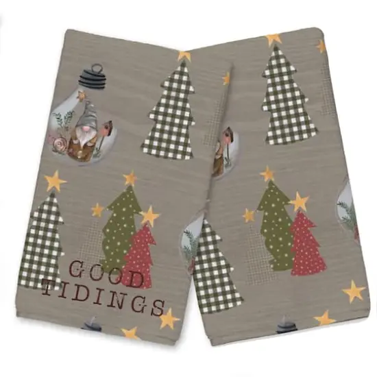 Good Tidings Gray Tree & Globe Pattern Tea Towel Set {1}