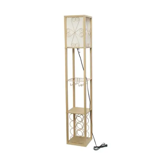 Simple Designs&trade; Floor Lamp Storage Shelf and Wine Rack with Linen Shade Tan {13}