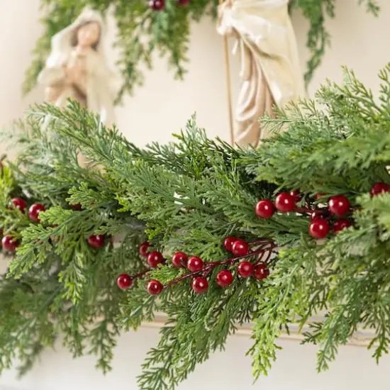 Glitzhome&reg; 6ft Christmas Greenery PE Cedar Garland with Red Berries, 2ct. {6}