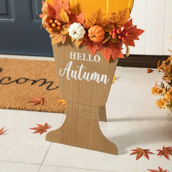 Glitzhome&reg; 36" Fall Wood Stacked Pumpkin Urn Porch D&eacute;cor {6}