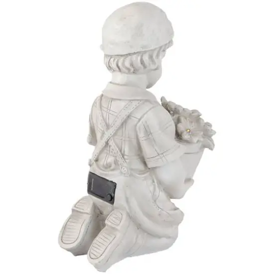 15" Solar LED-Lit Boy with Flowers Outdoor Garden Statue {6}