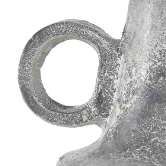 16" Light Gray Paper Mache Distressed Fluted Vase with Ring Handle {7}