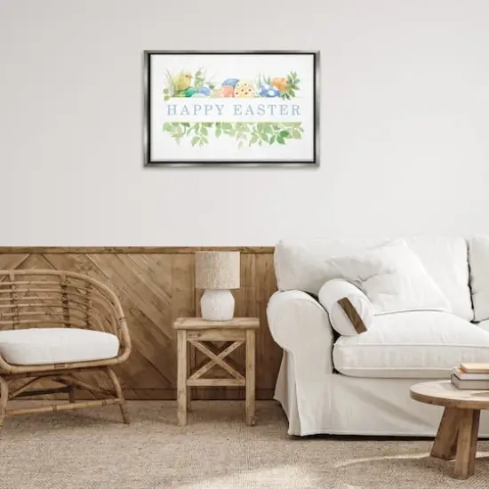 Stupell Industries Floral Happy Easter Floater Framed Art Gray {3}