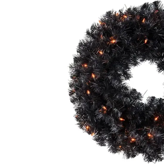 24'' Pre-Lit Black Noble Spruce Artificial Halloween Wreath {5}