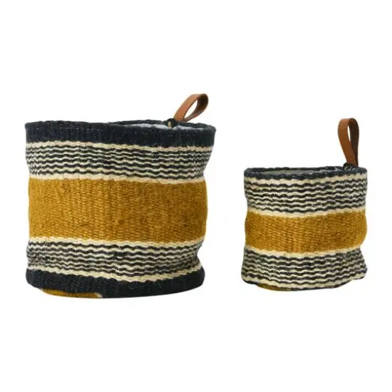 Hello Honey&reg; Black & Mustard Woven Jute Basket with Liner Set {3}