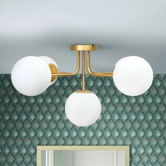 Hello Honey&reg; 27.5" Sputnik Semi-Flush Mount Opal Glass Ceiling Light Brushed Gold {3}