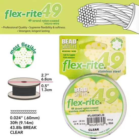 The Beadsmith&reg; Flex-rite&reg; 0.024" Clear 49 Strand Wire, 30ft. {3}