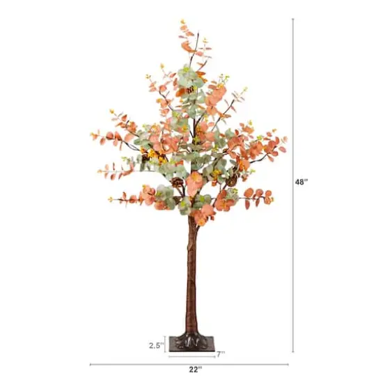 4ft. Pre-Lit Autumn Eucalyptus Artificial Fall Tree with Pinecones, Berries and 60 Warm White LED Lights {3}